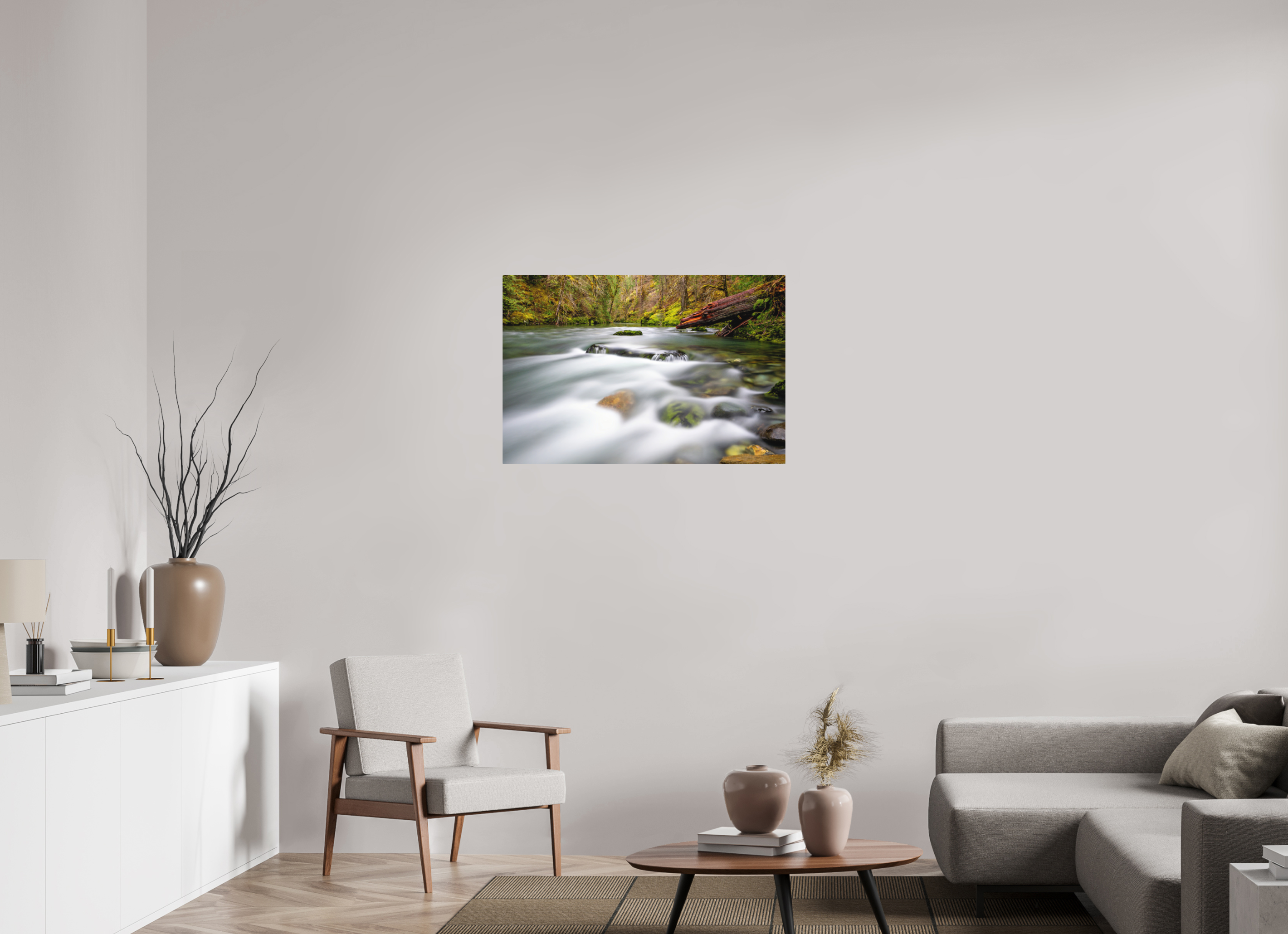 36 x 24″, Direct Print on Aluminum with mounting hardware included. River Rocks