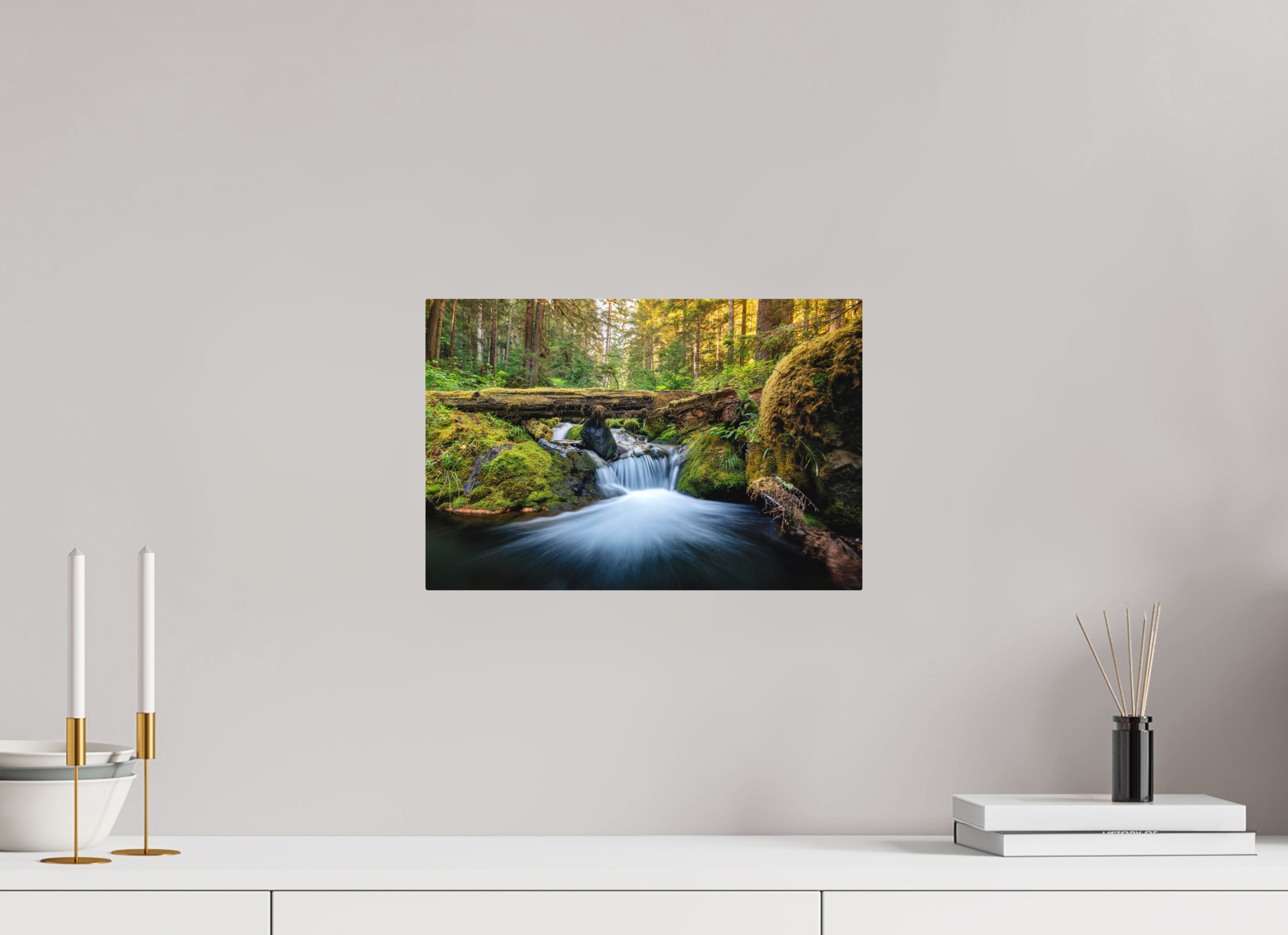 15 x 10″, Direct Print on Aluminum with mounting hardware included. Falls on the Quilcene River