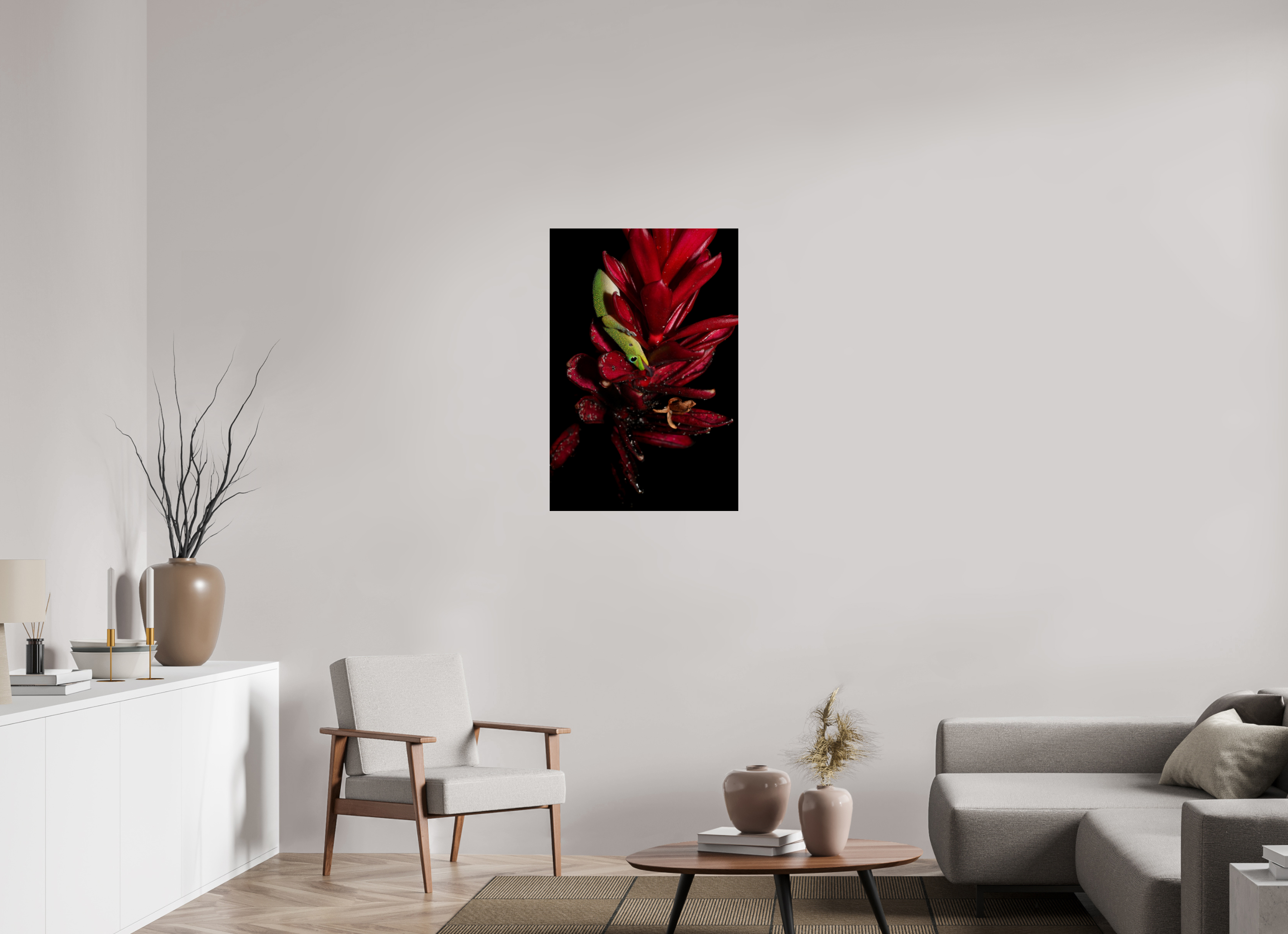 24 x 36″, Photo Print Under Acrylic Glass Gecko on Flower