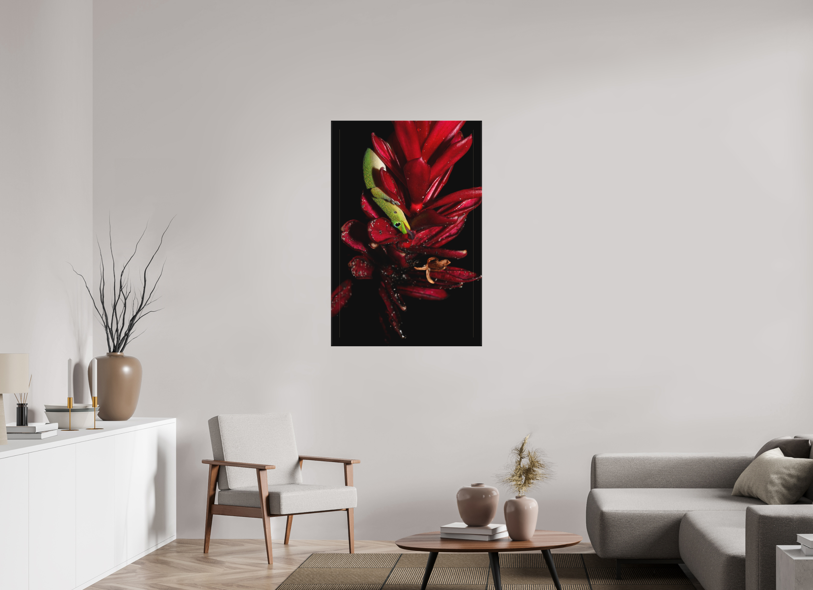 30 x 45″, Matte Canvas with Wrapped Edges Gecko on Flower