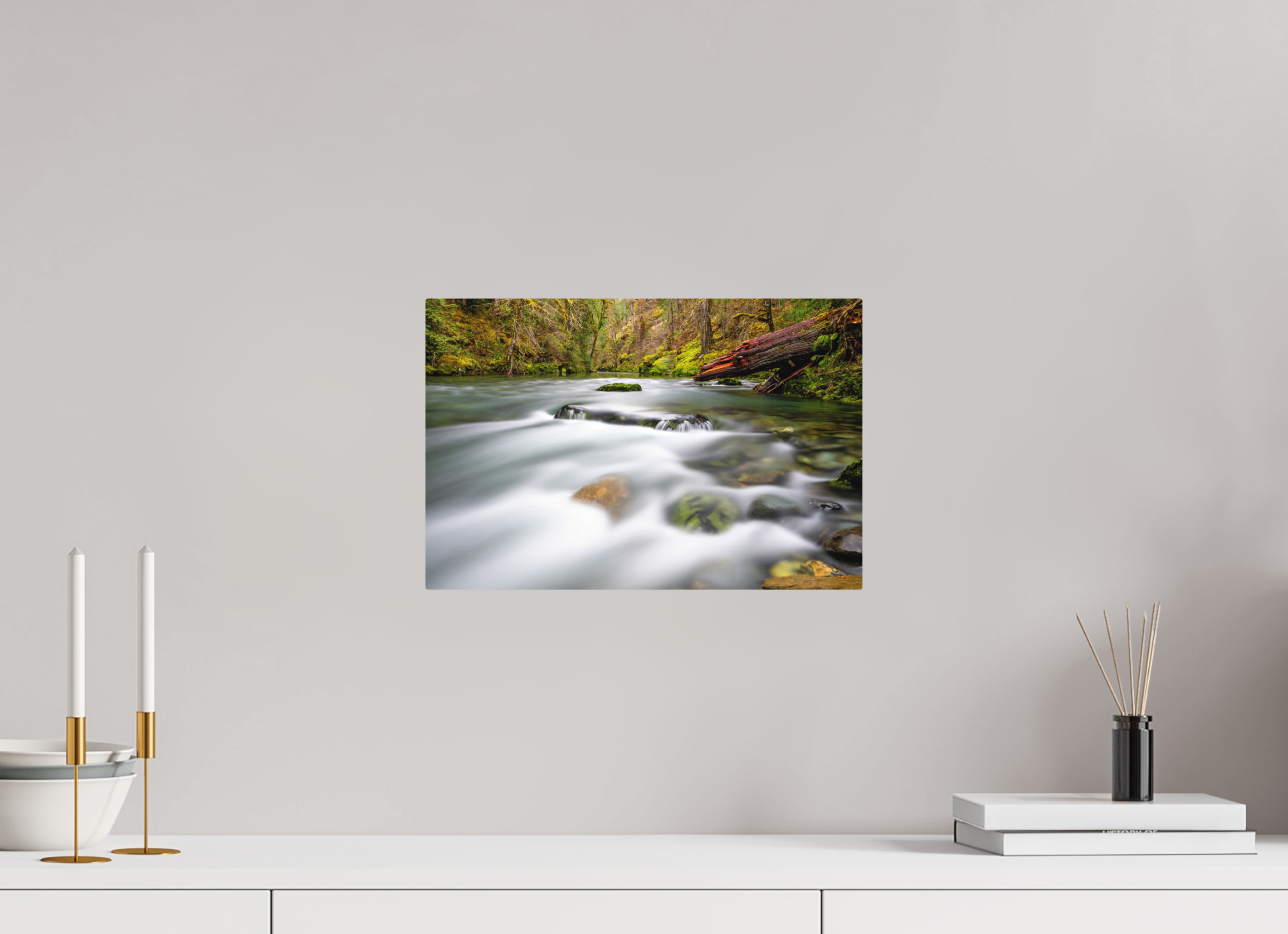15 x 10″, Direct Print on Aluminum with mounting hardware included. River Rocks
