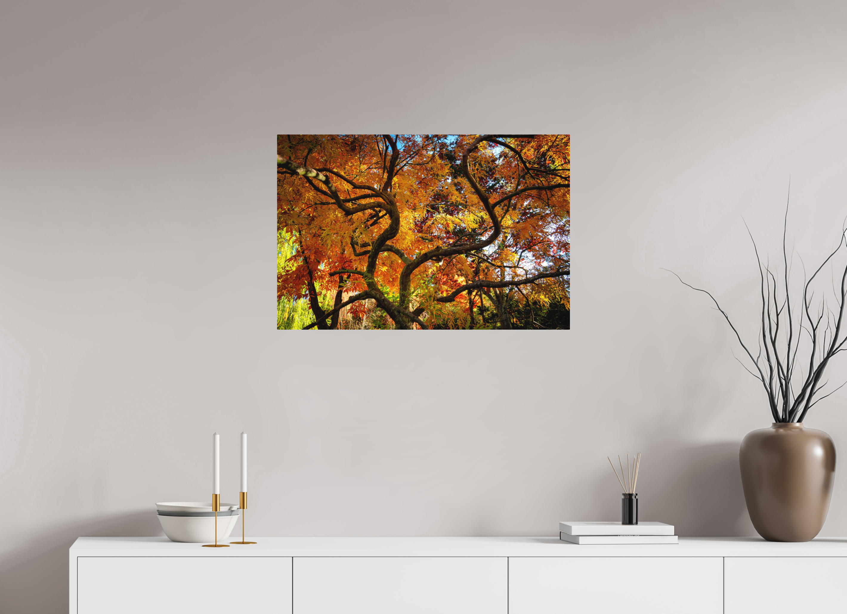 30 x 20″, Direct Print on Aluminum with mounting hardware included. Autumn Maple
