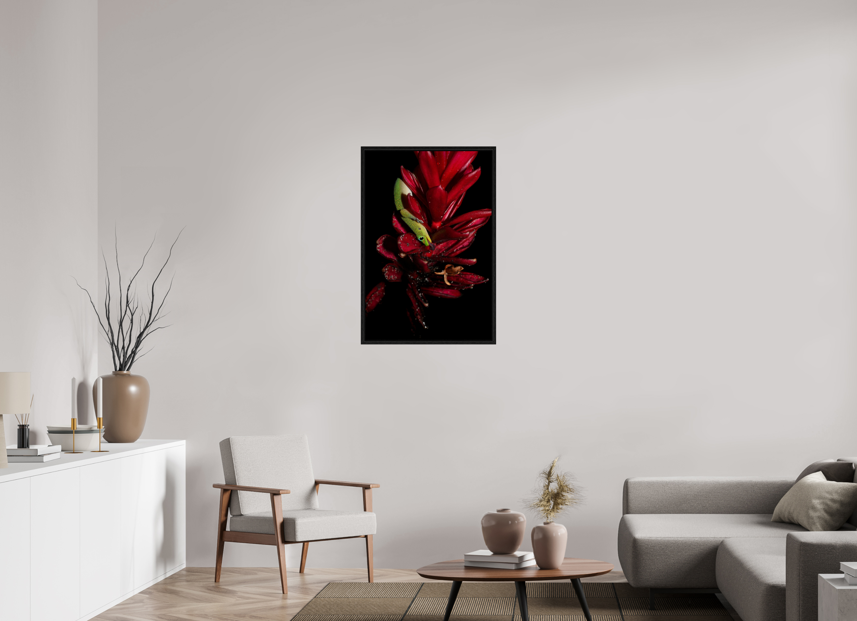 24 x 36″, Floater Frame Gecko on Flower