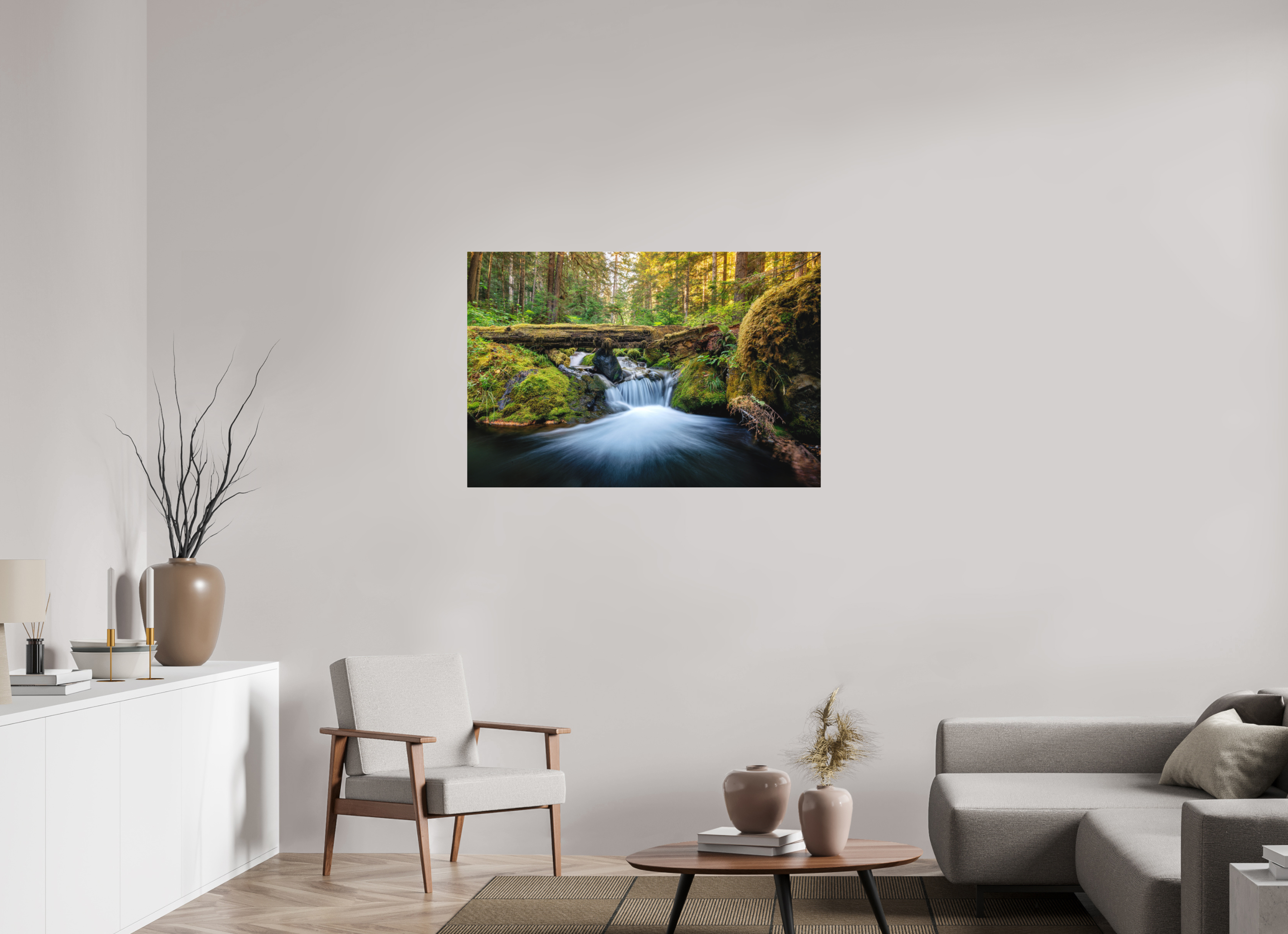 45 x 30″, Direct Print on Aluminum with mounting hardware included. Falls on the Quilcene River