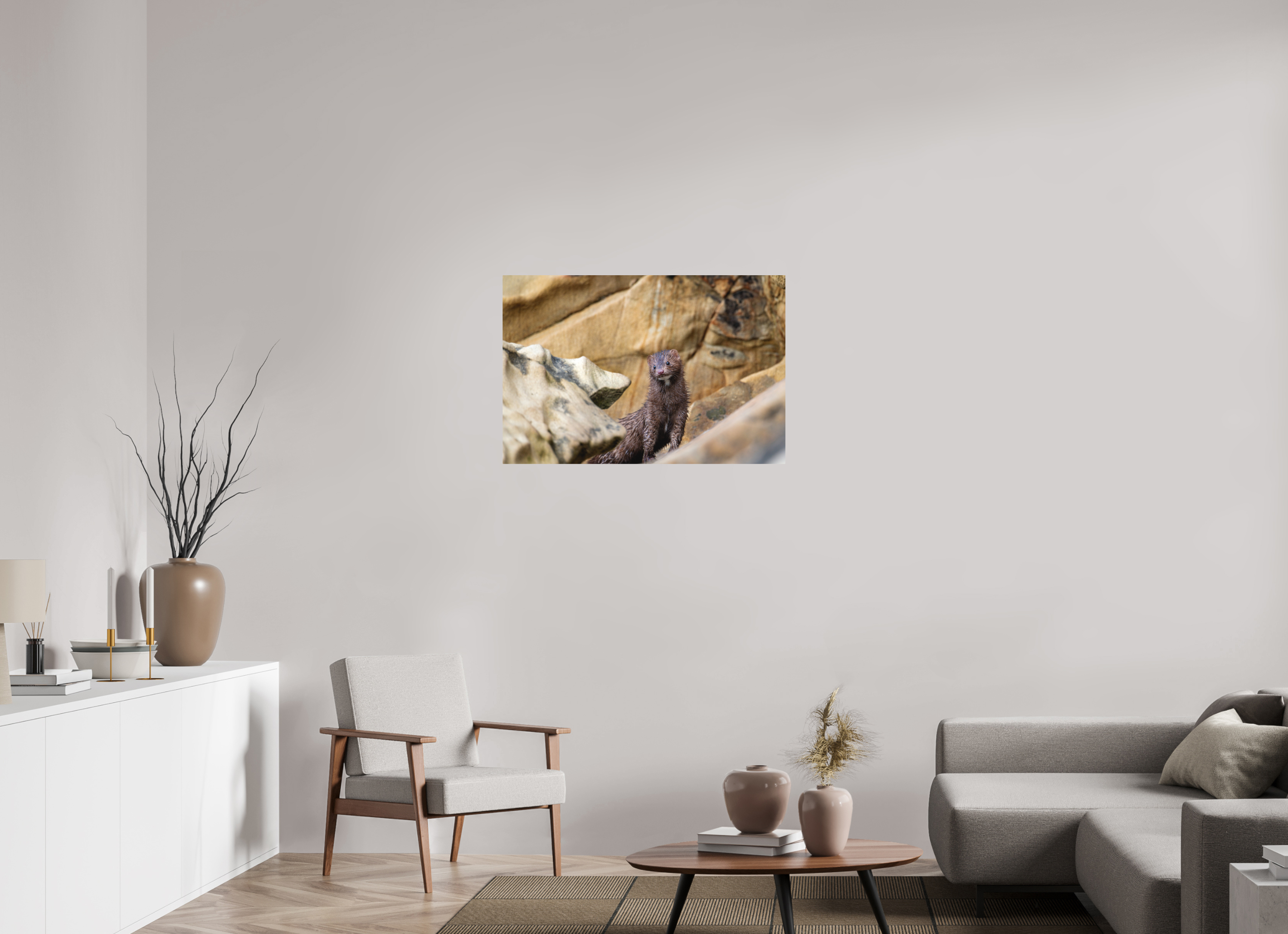 36 x 24″, Direct Print on Aluminum with mounting hardware included. Seaside Mink