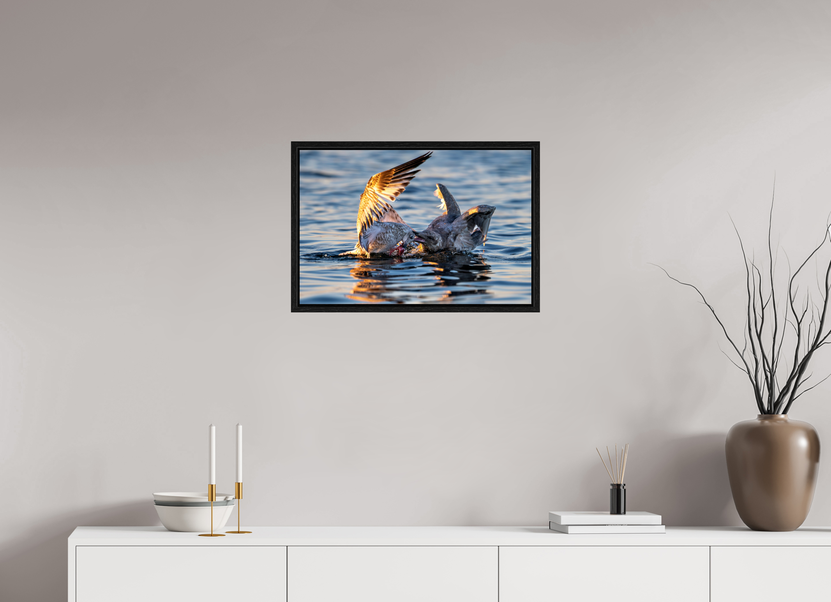 24 x 16″, Floater Frame Seabird Battle