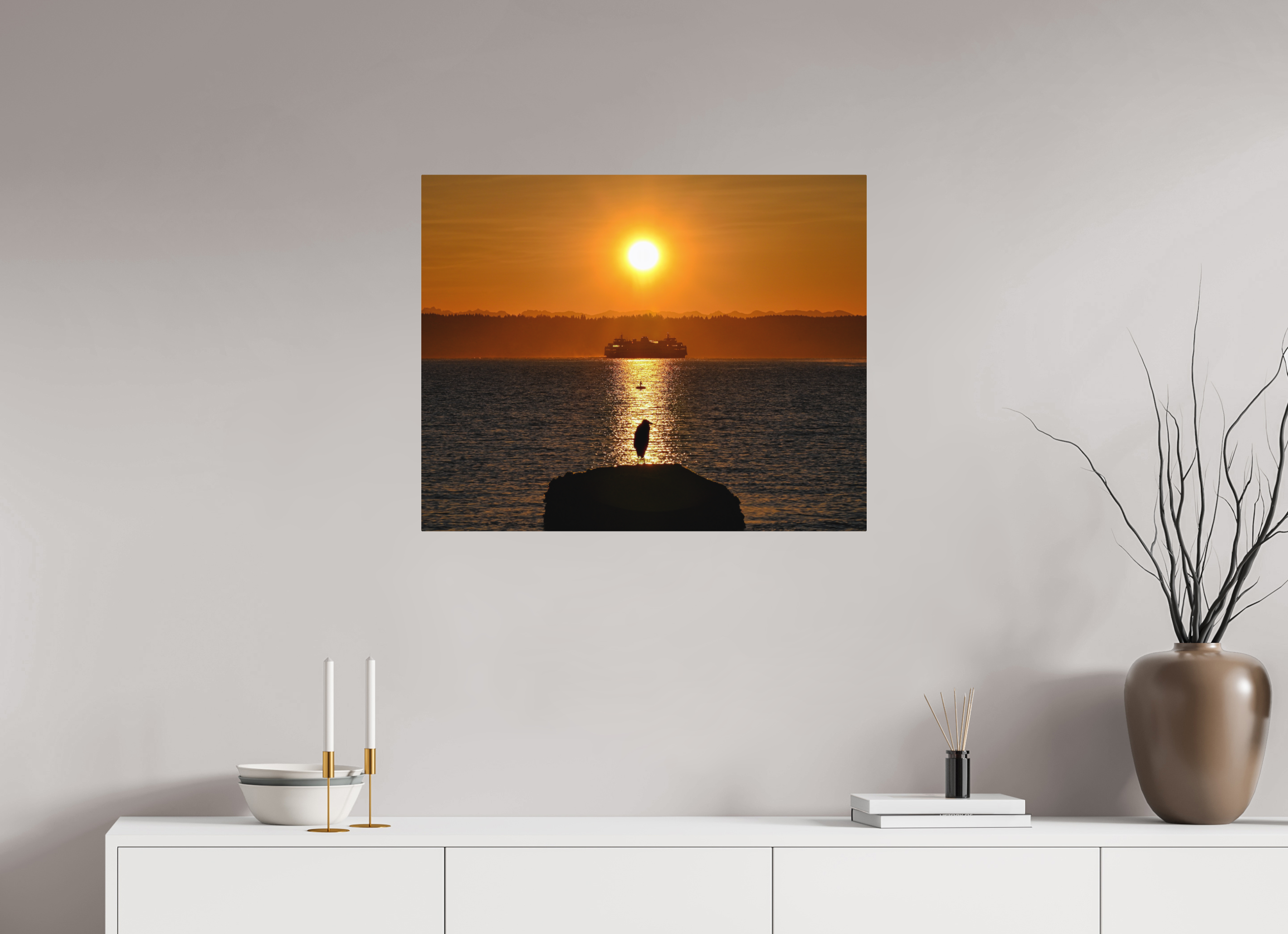 30 x 24″, Direct Print on Aluminum with mounting hardware included. Sunrise on Tide Rock