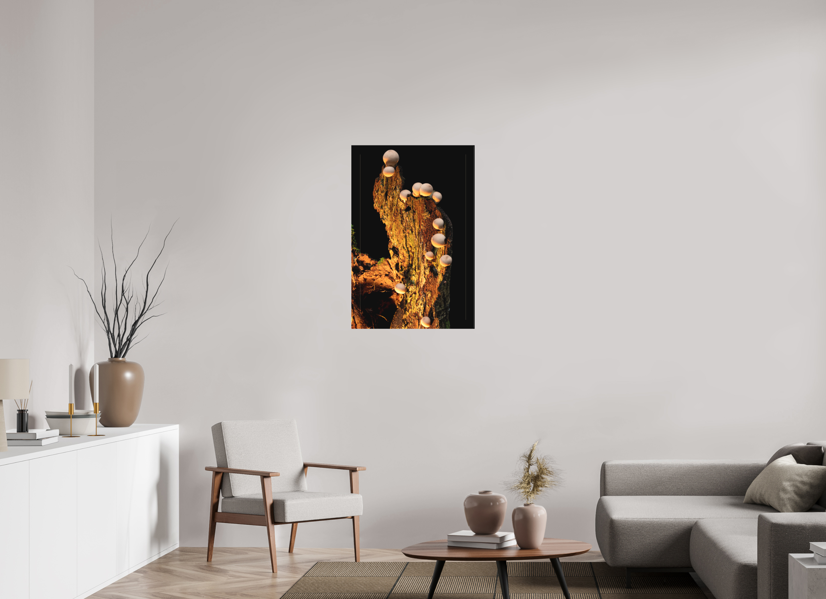 24 x 36″, Matte Canvas with Wrapped Edges Stepping Mushrooms