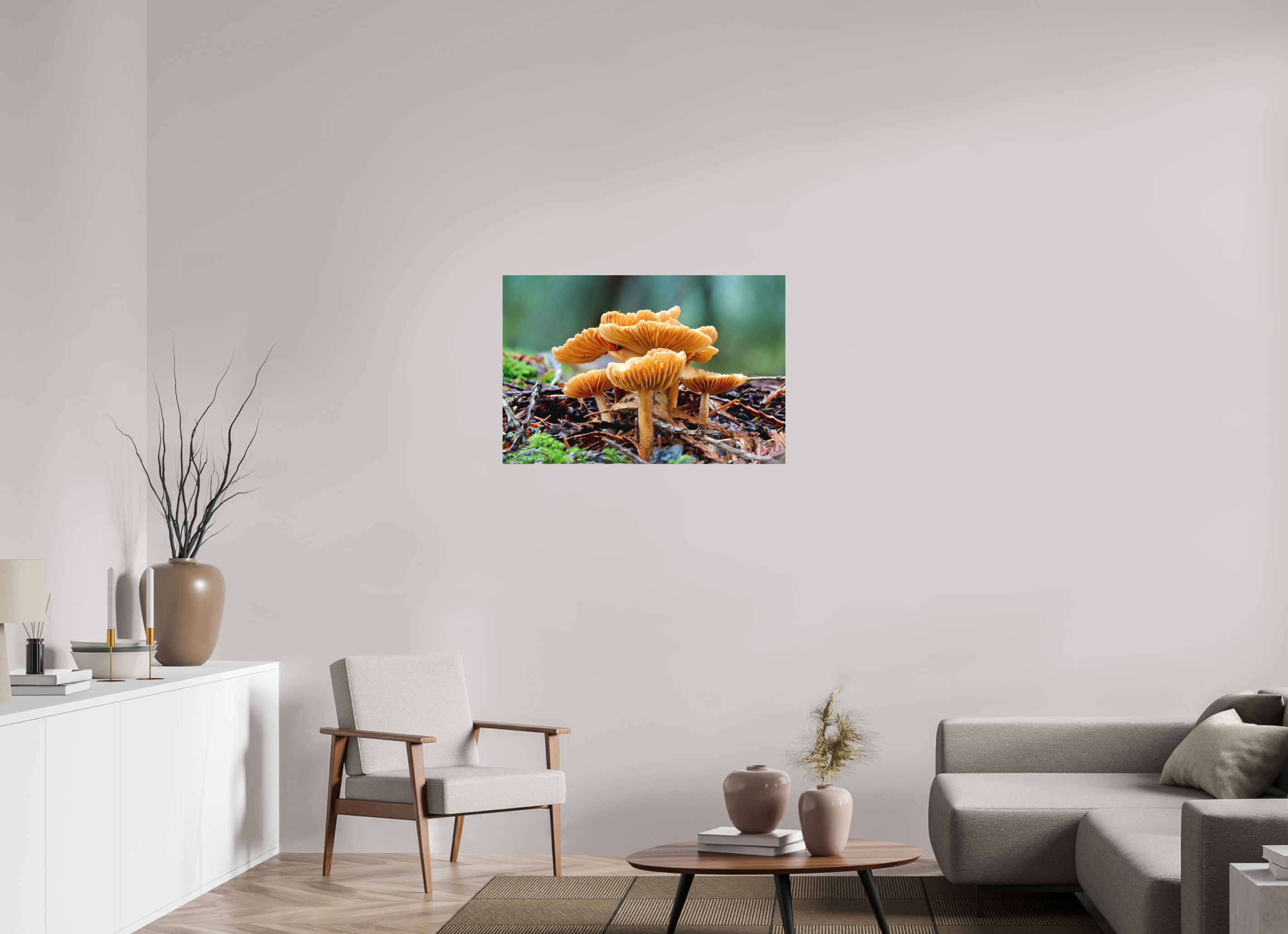36 x 24″, Direct Print on Aluminum with mounting hardware included. Family of Fungi