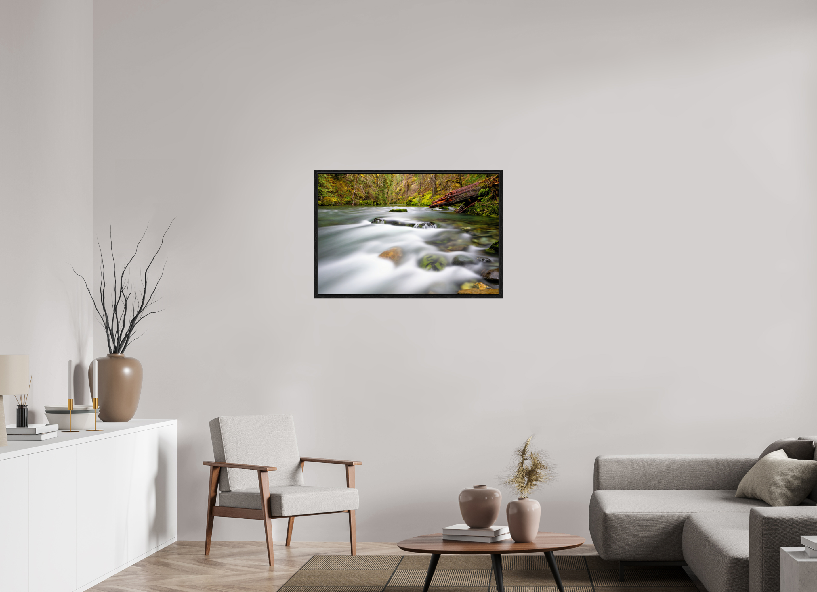36 x 24″, Floater Frame River Rocks