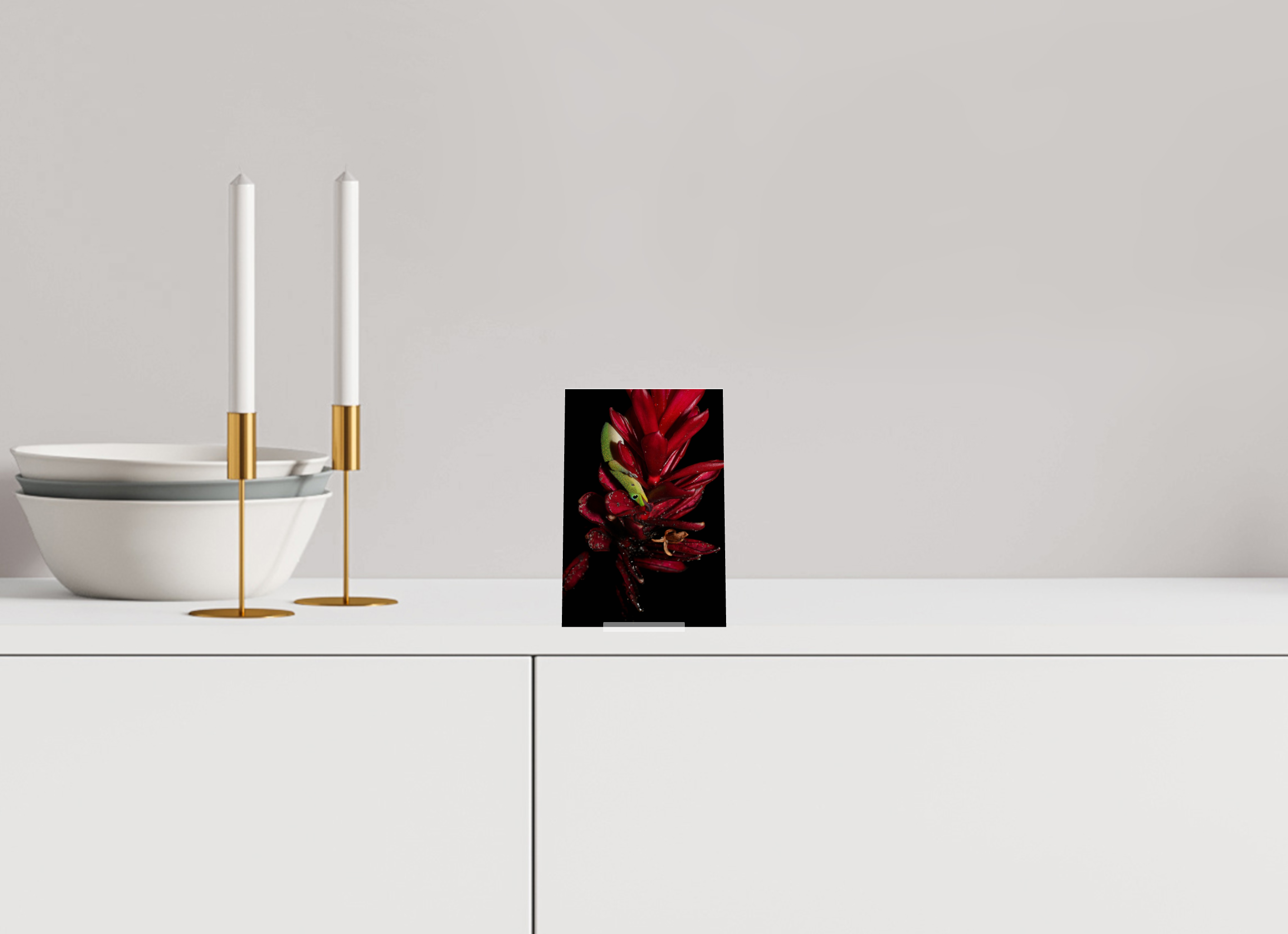 4 x 6″, Acrylic Glass on Stand Gecko on Flower