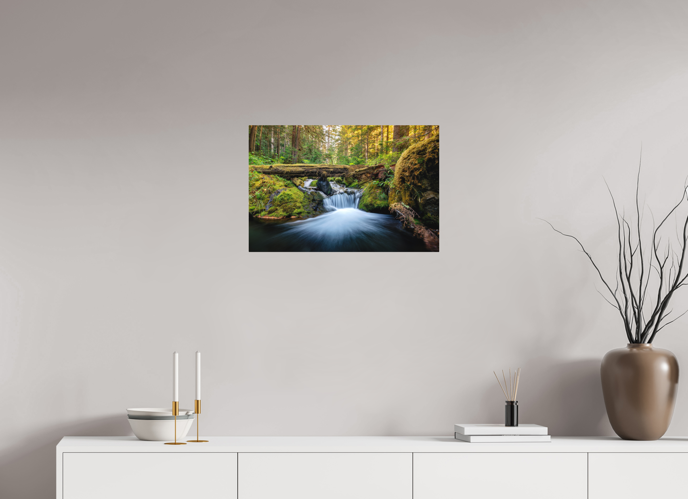 24 x 16″, Direct Print on Aluminum with mounting hardware included. Falls on the Quilcene River