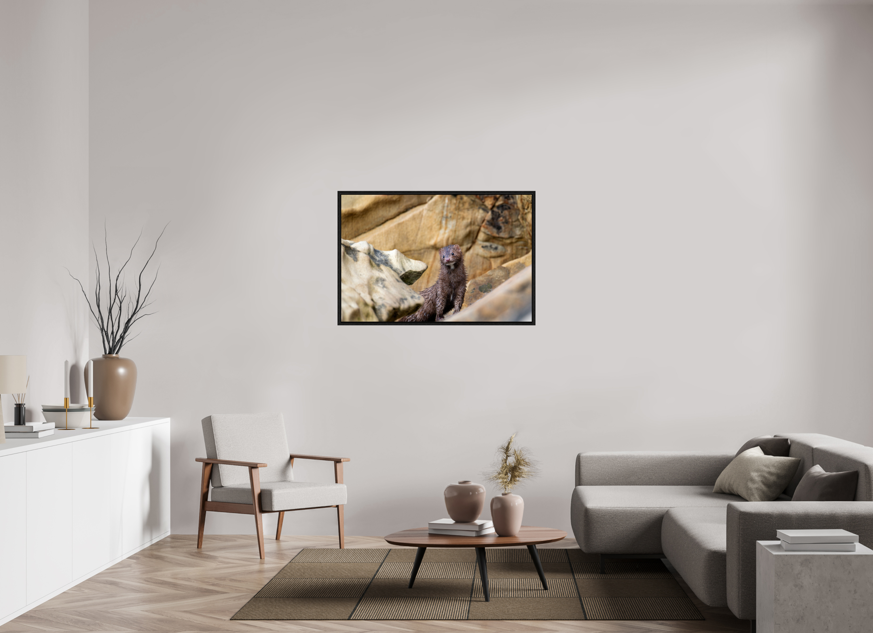 45 x 30″, Floater Frame Seaside Mink
