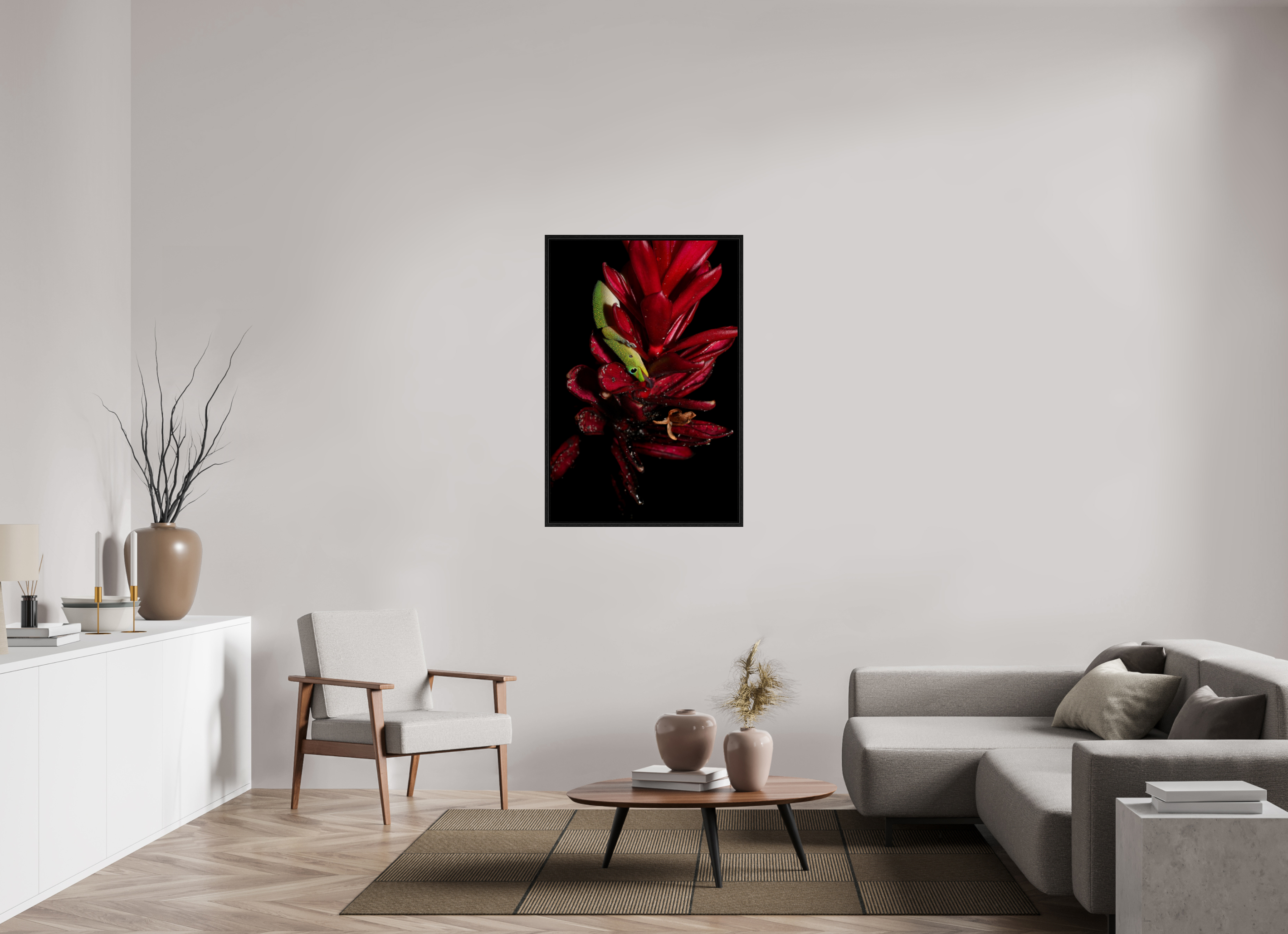 30 x 45″, Floater Frame Gecko on Flower