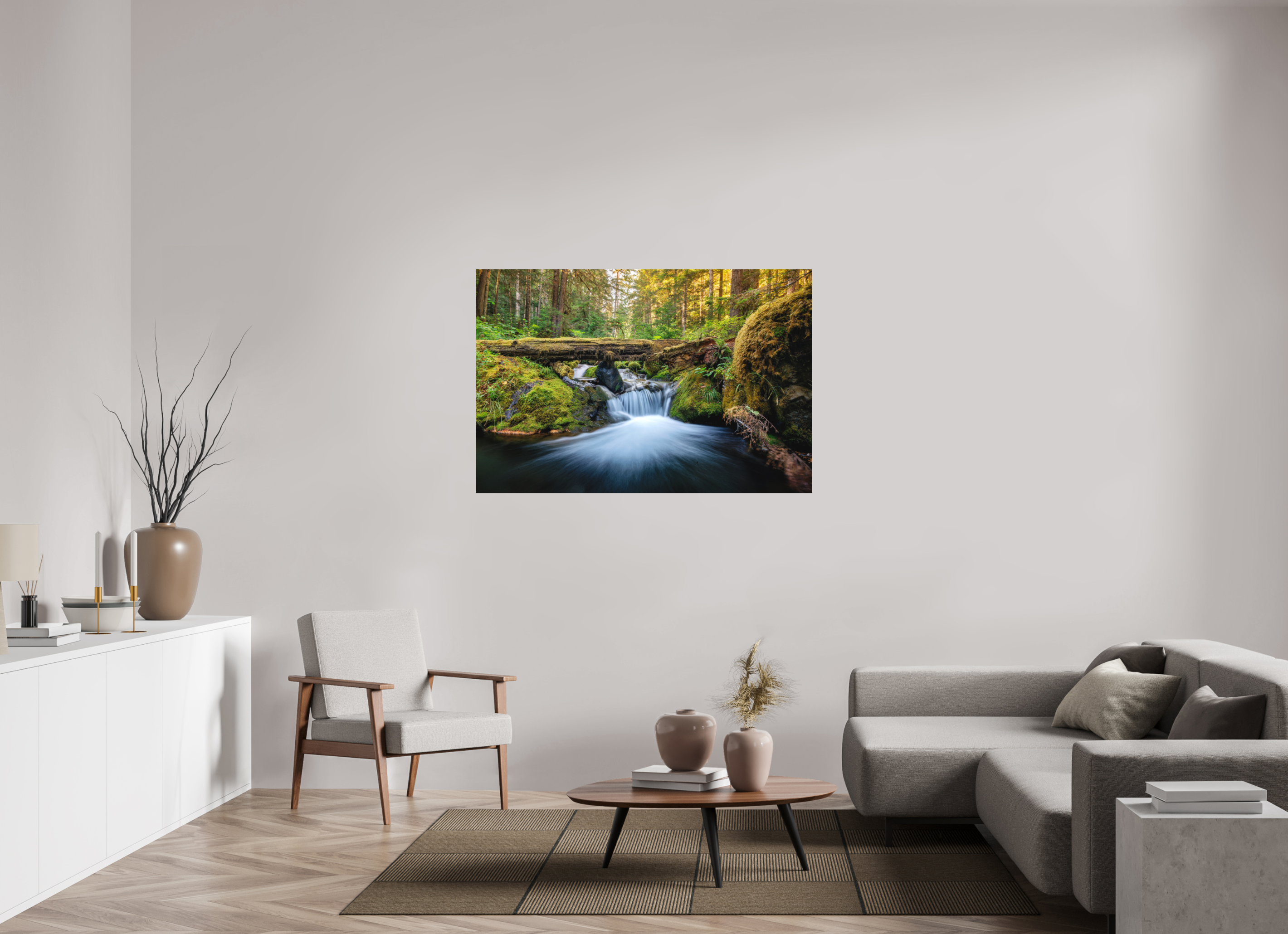 54 x 36″, Direct Print on Aluminum with mounting hardware included. Falls on the Quilcene River