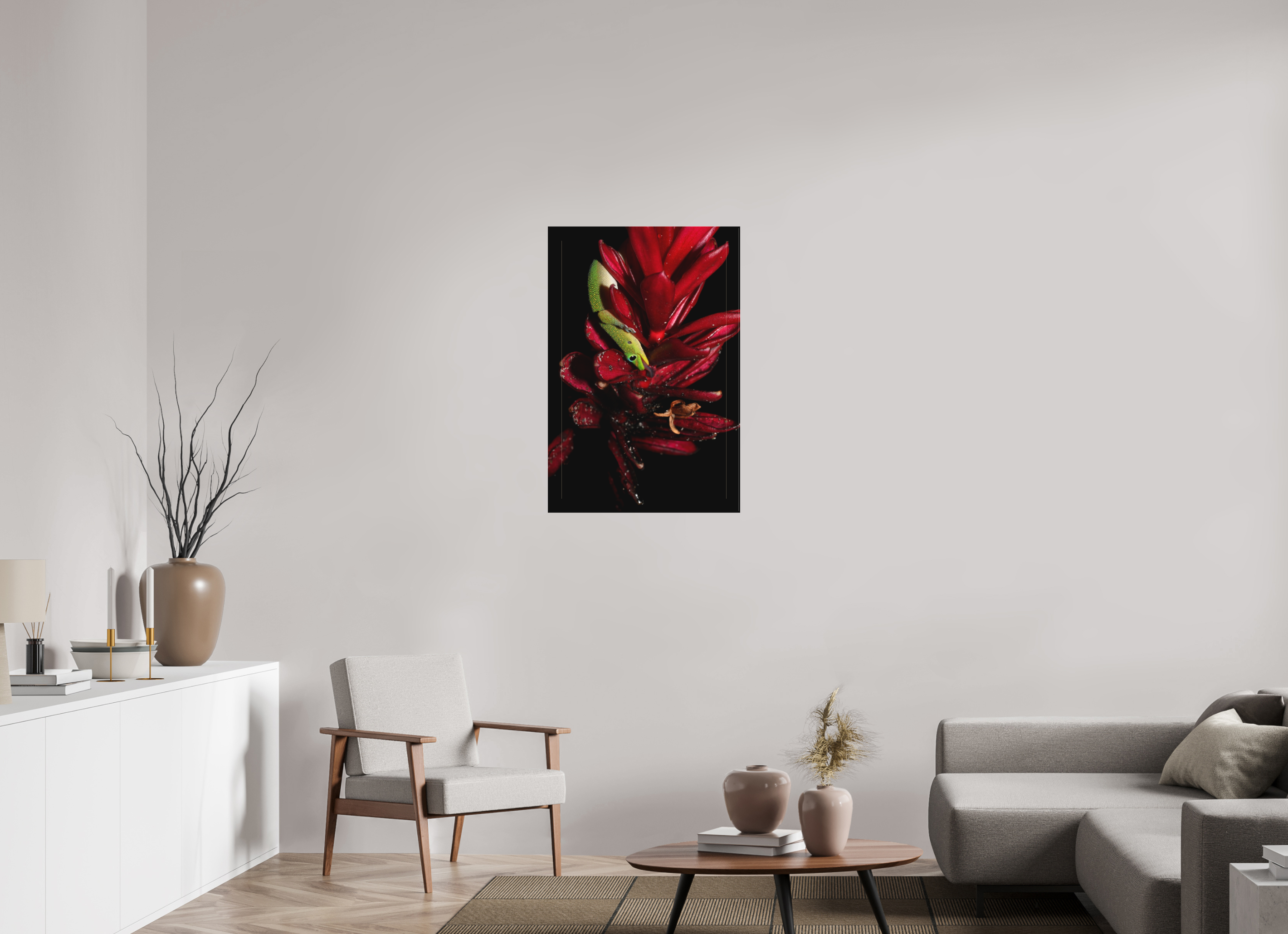 24 x 36″, Matte Canvas with Wrapped Edges Gecko on Flower