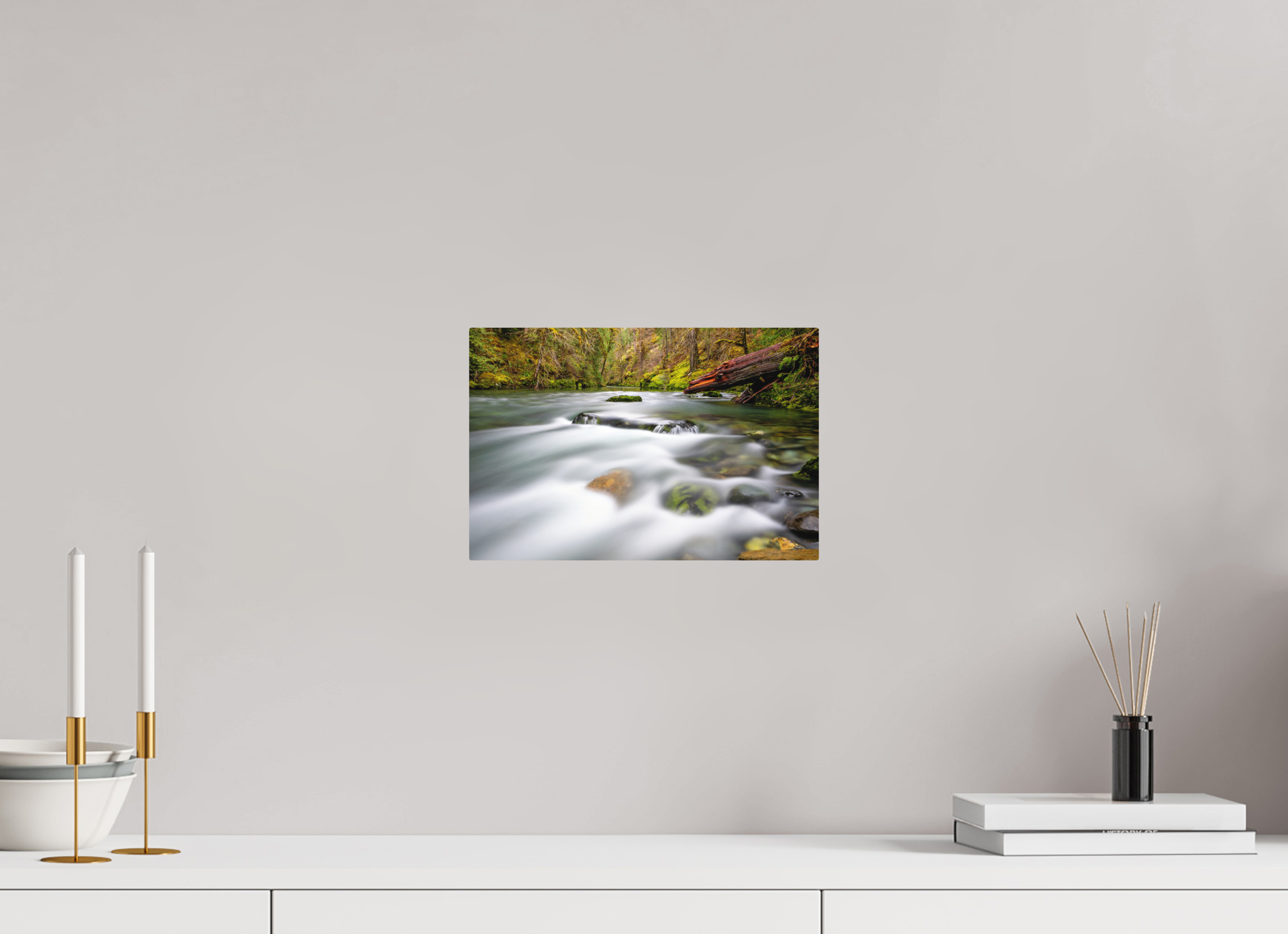 12 x 8″, Direct Print on Aluminum with mounting hardware included. River Rocks