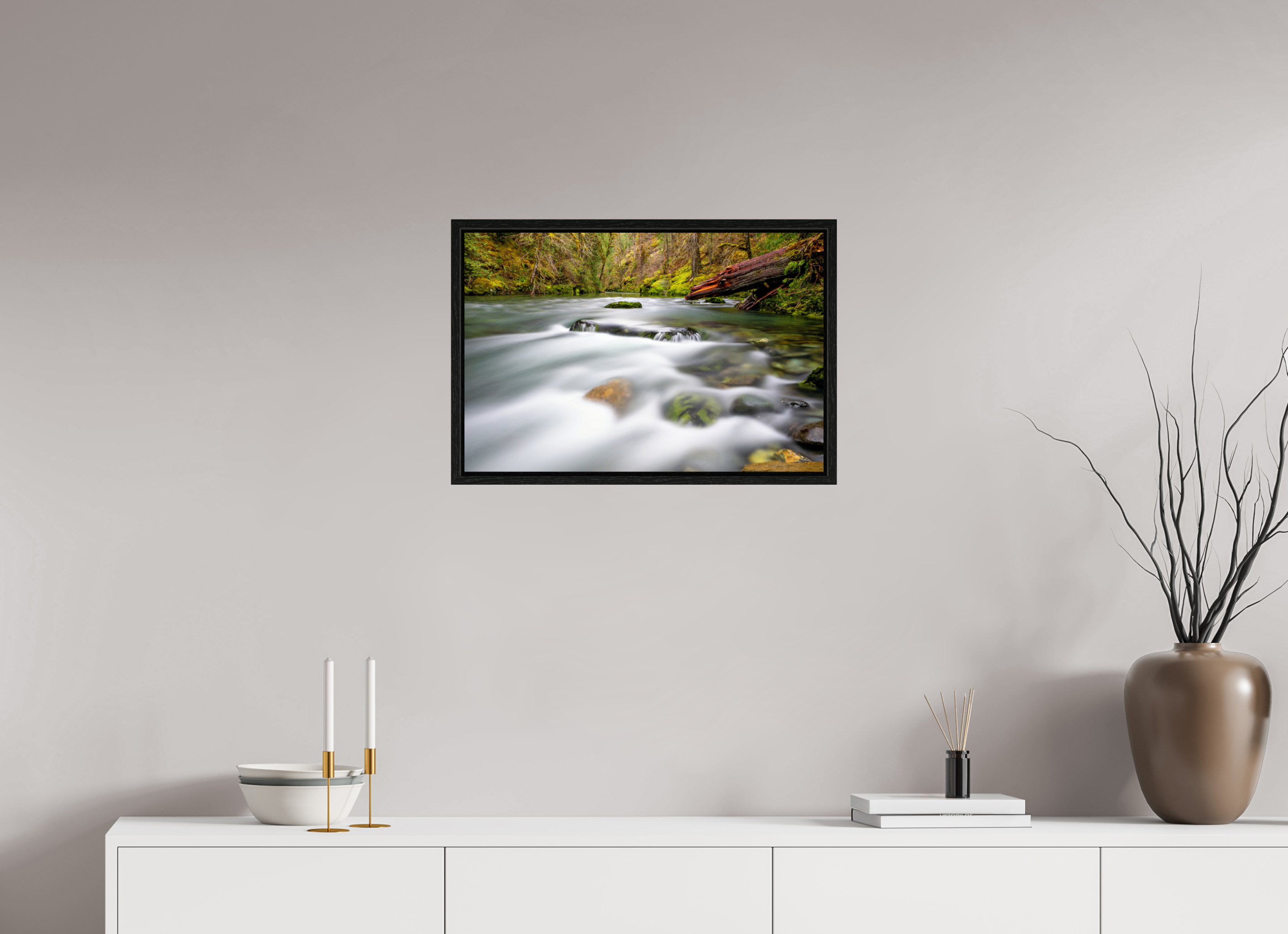 24 x 16″, Floater Frame River Rocks