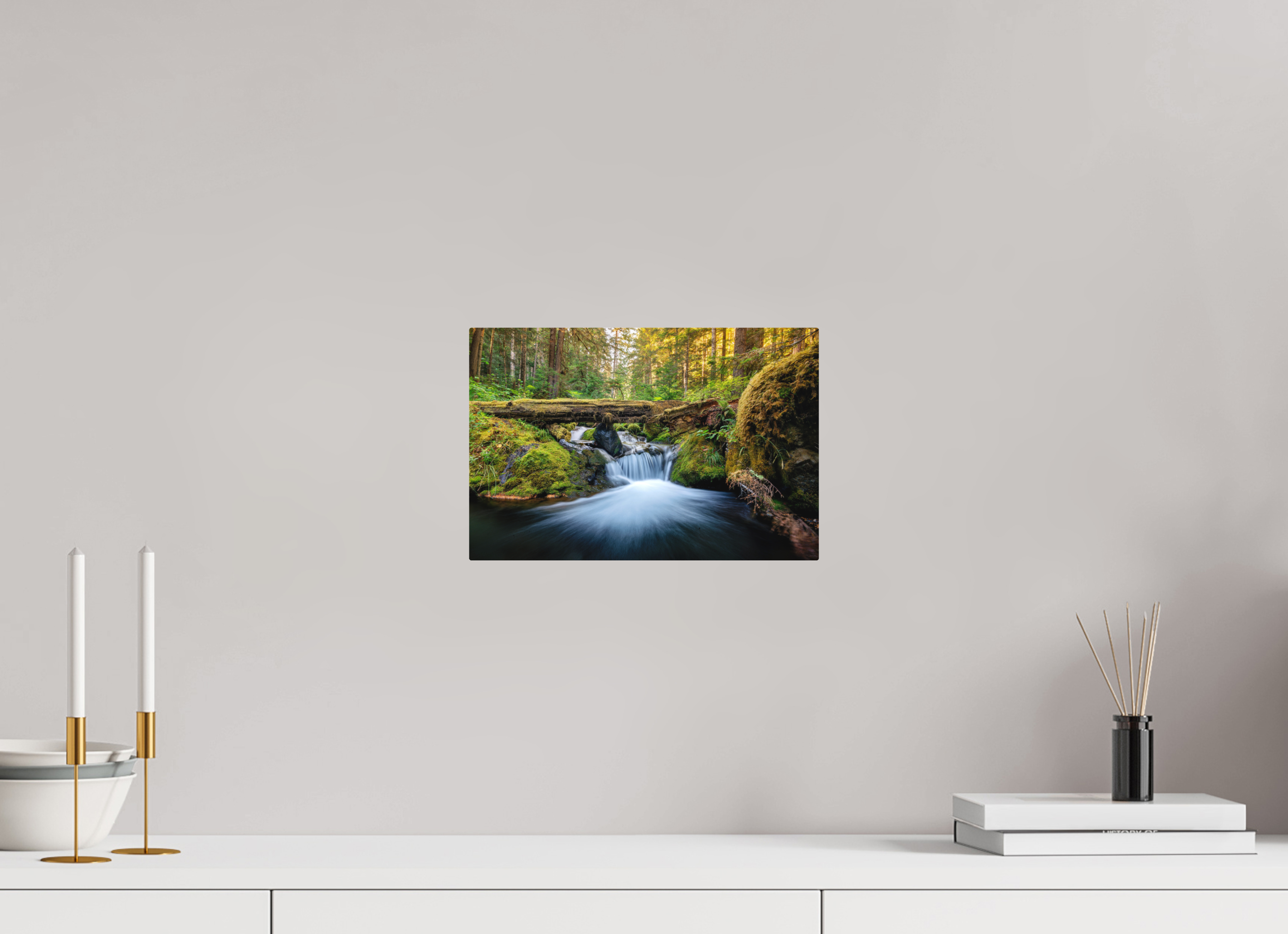 12 x 8″, Direct Print on Aluminum with mounting hardware included. Falls on the Quilcene River