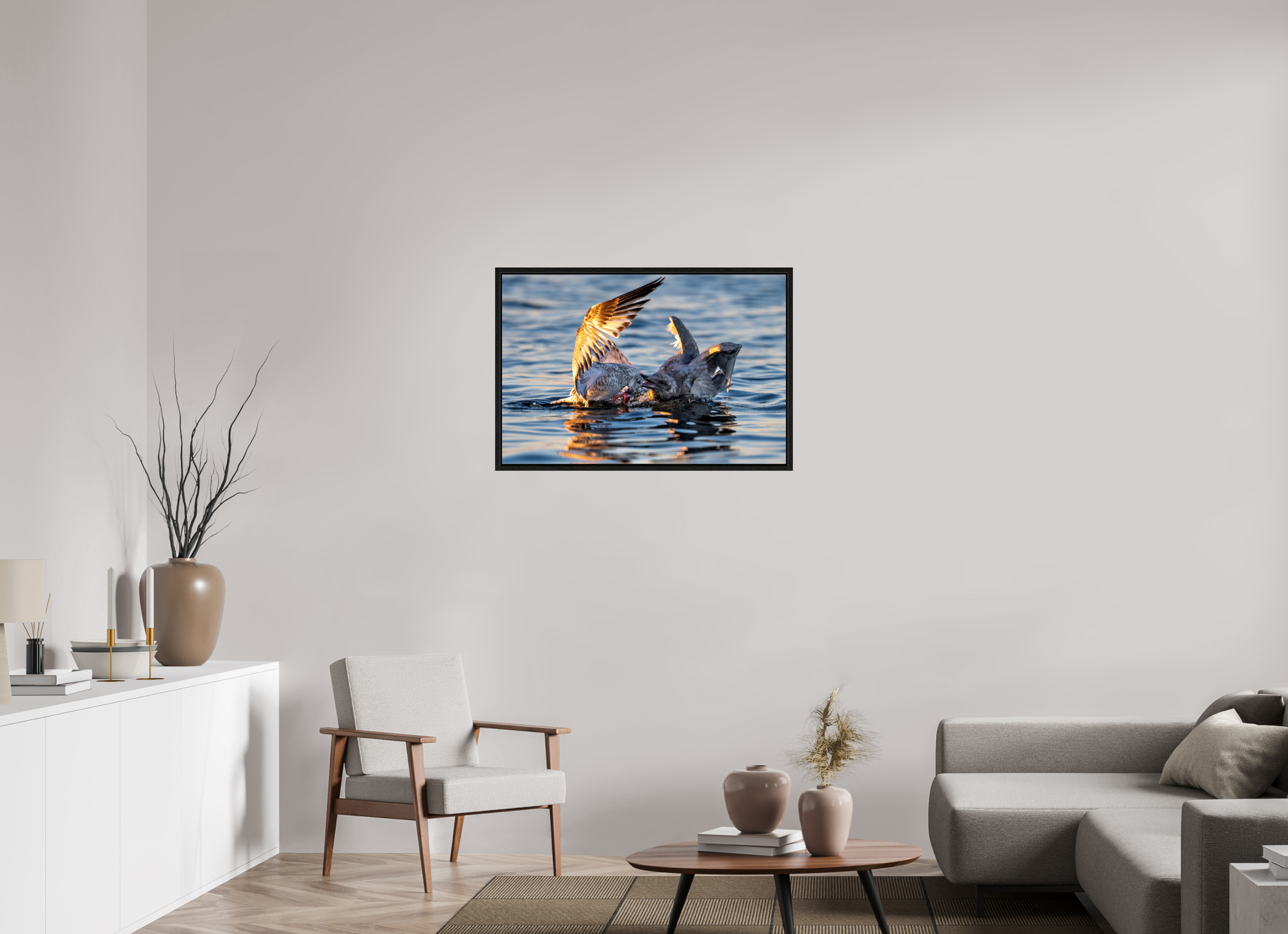 36 x 24″, Floater Frame Seabird Battle