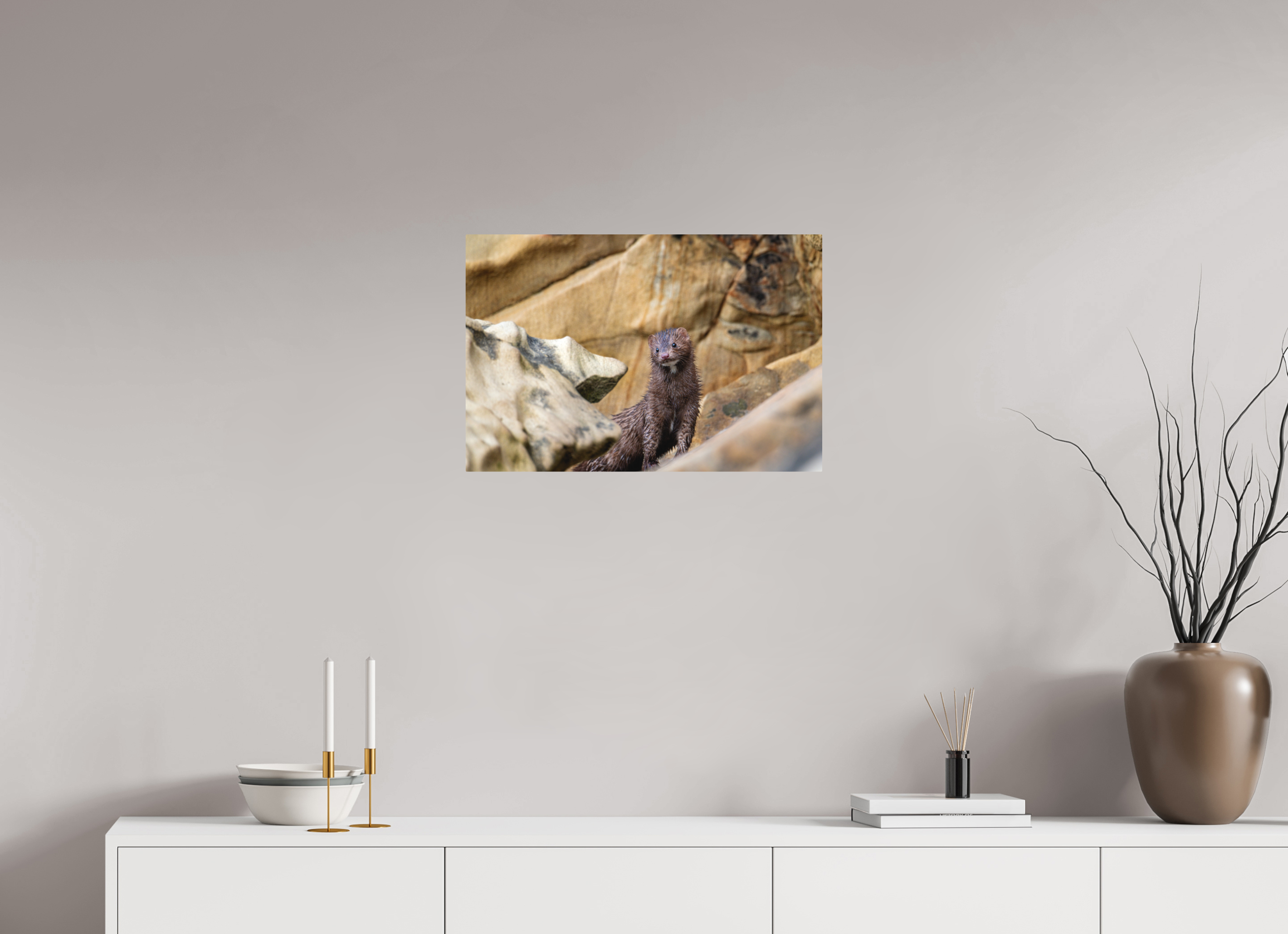 24 x 16″, Direct Print on Aluminum with mounting hardware included. Seaside Mink