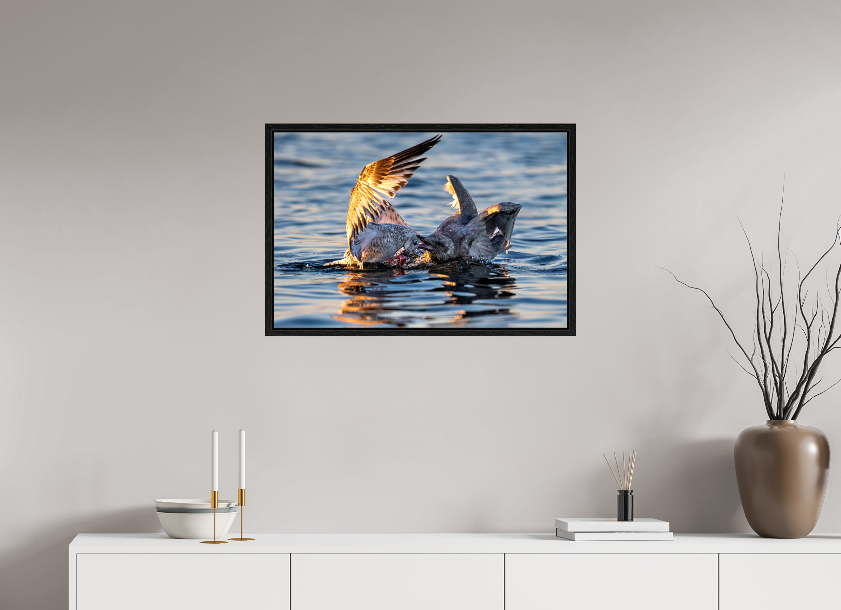 30 x 20″, Floater Frame Seabird Battle