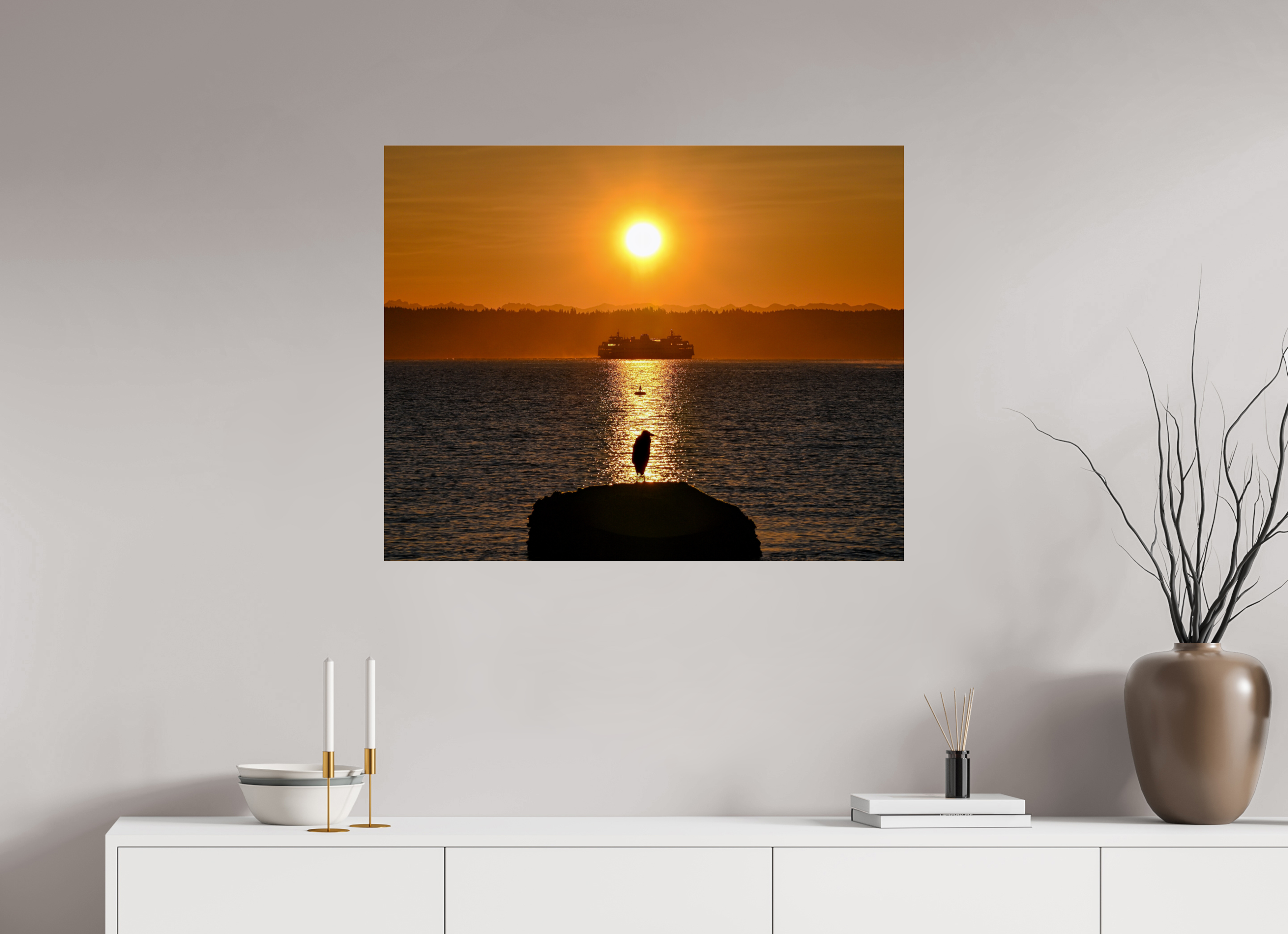 35 x 28″, Photo Print Under Acrylic Glass Sunrise on Tide Rock