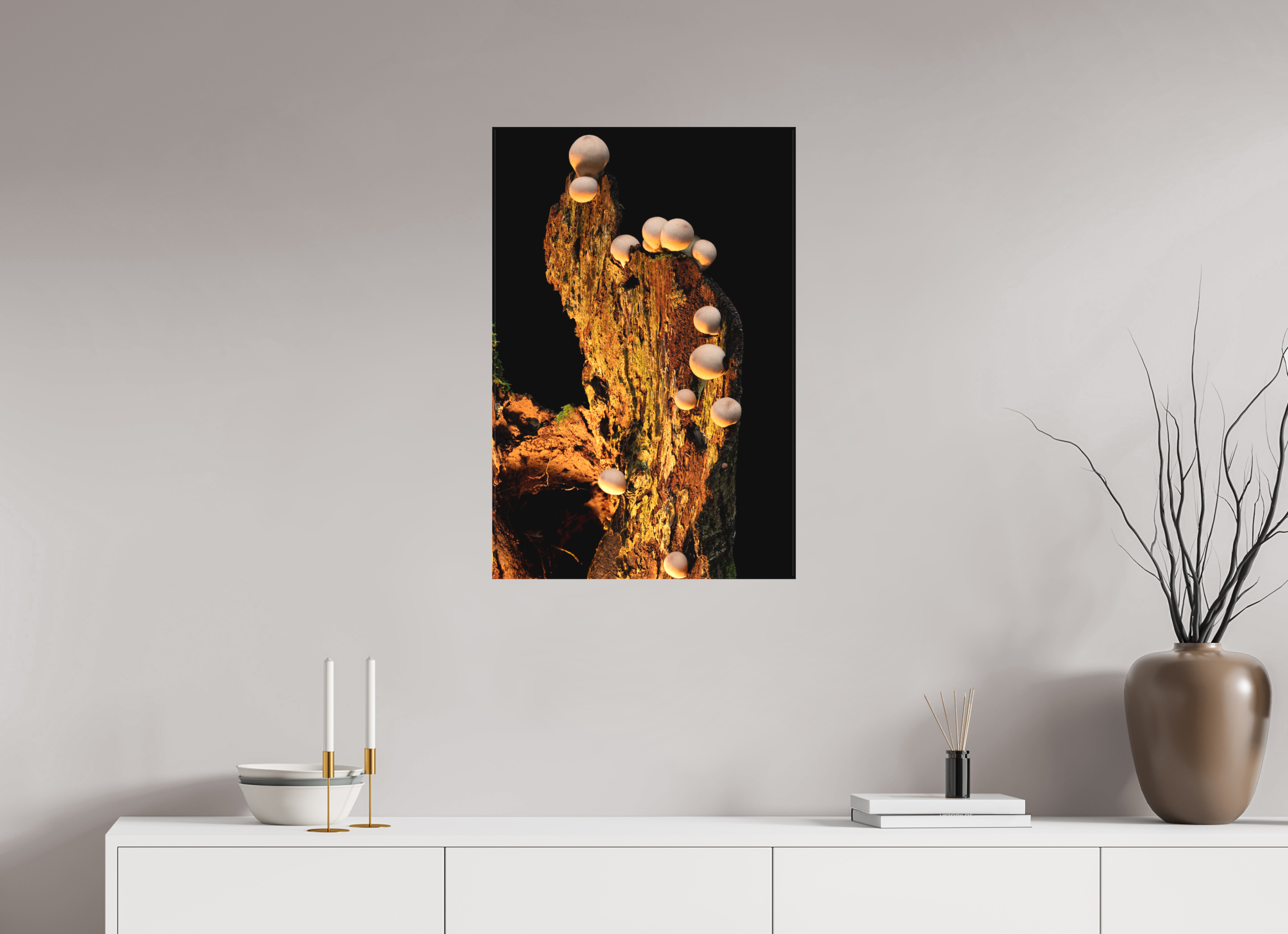 20 x 30″, Matte Canvas with Wrapped Edges Stepping Mushrooms
