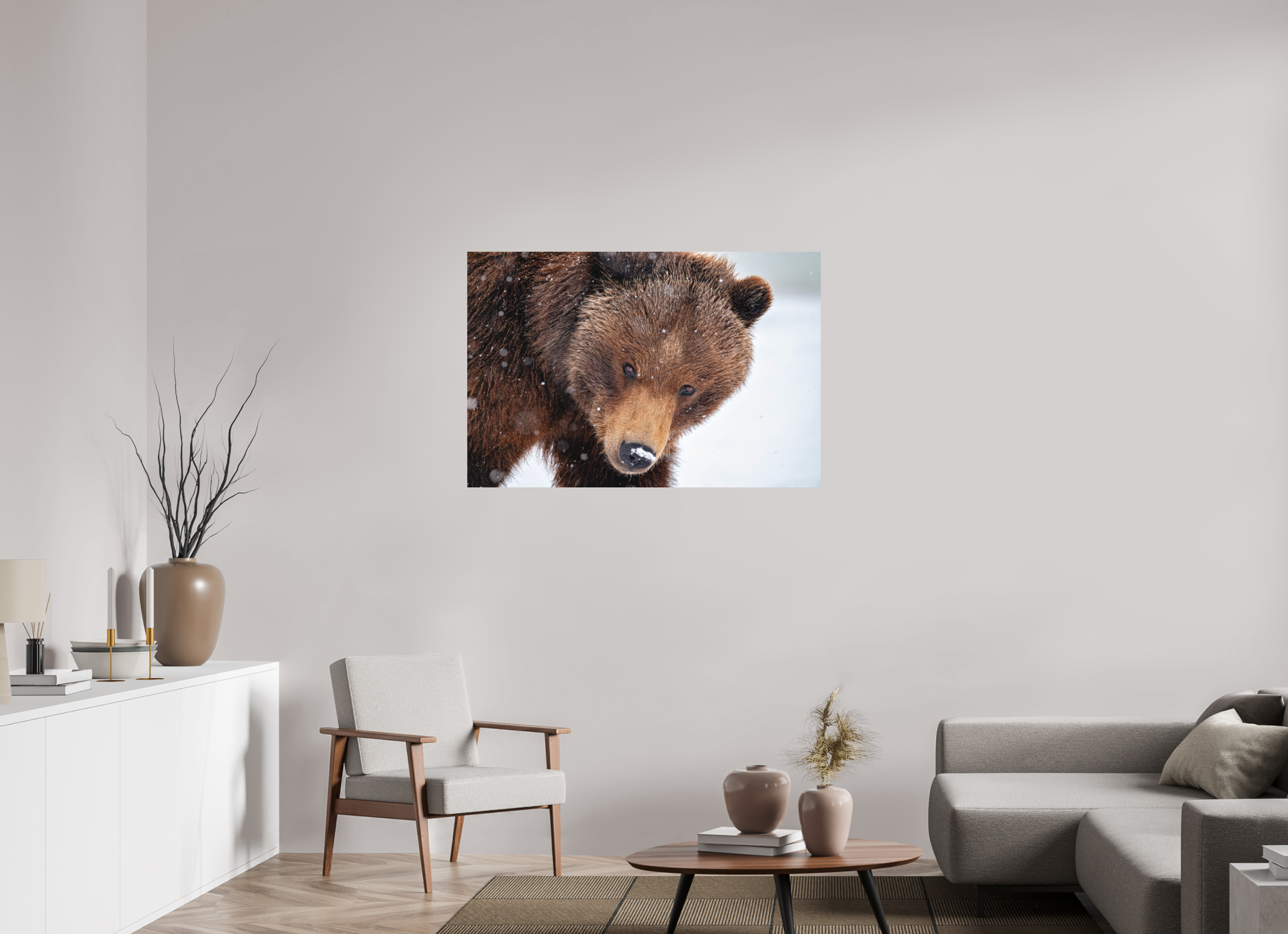 45 x 30″, Direct Print on Aluminum with mounting hardware included. Bear Stare